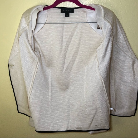 St. John Leather Trim Micro Textured Knit old money preppy Blazer size 6 - Picture 5 of 14